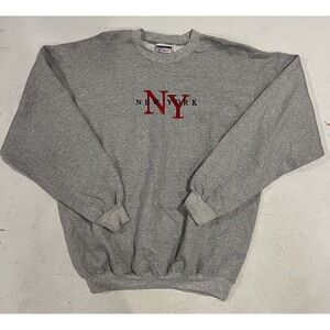 Vintage Hanes New York‎ Gray Red Sweatshirt Size Extra Large XL Embroidered